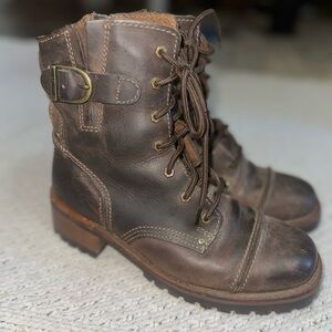 Harley Davidson vintage Y2K brown leather zip stacked wood heel boots Size 7.5